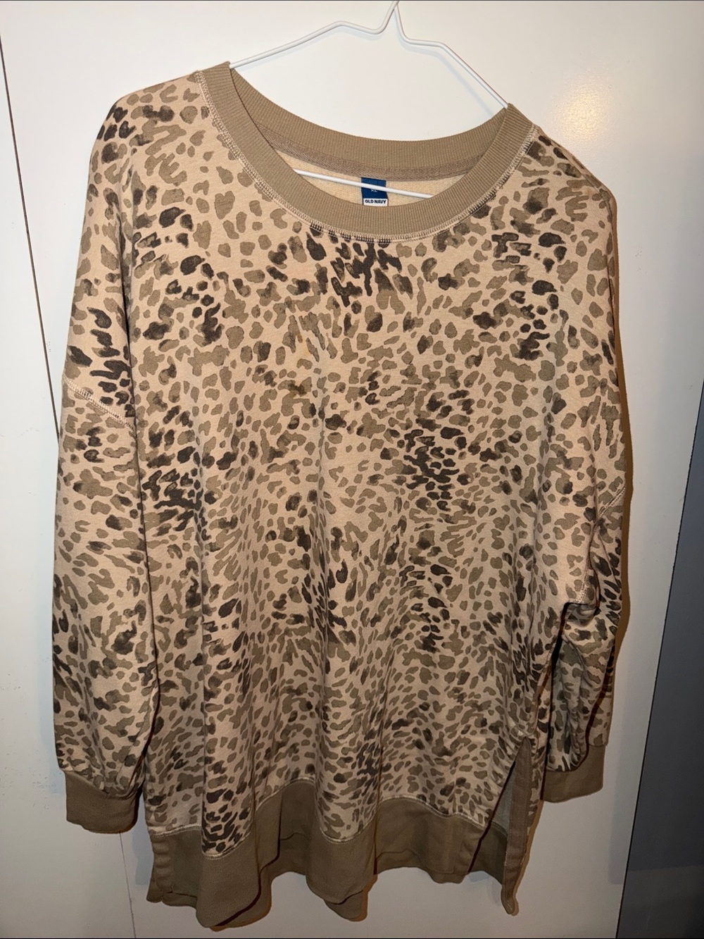 Old Navy Leopard-Print Crewneck Sweater in Beige and Brown